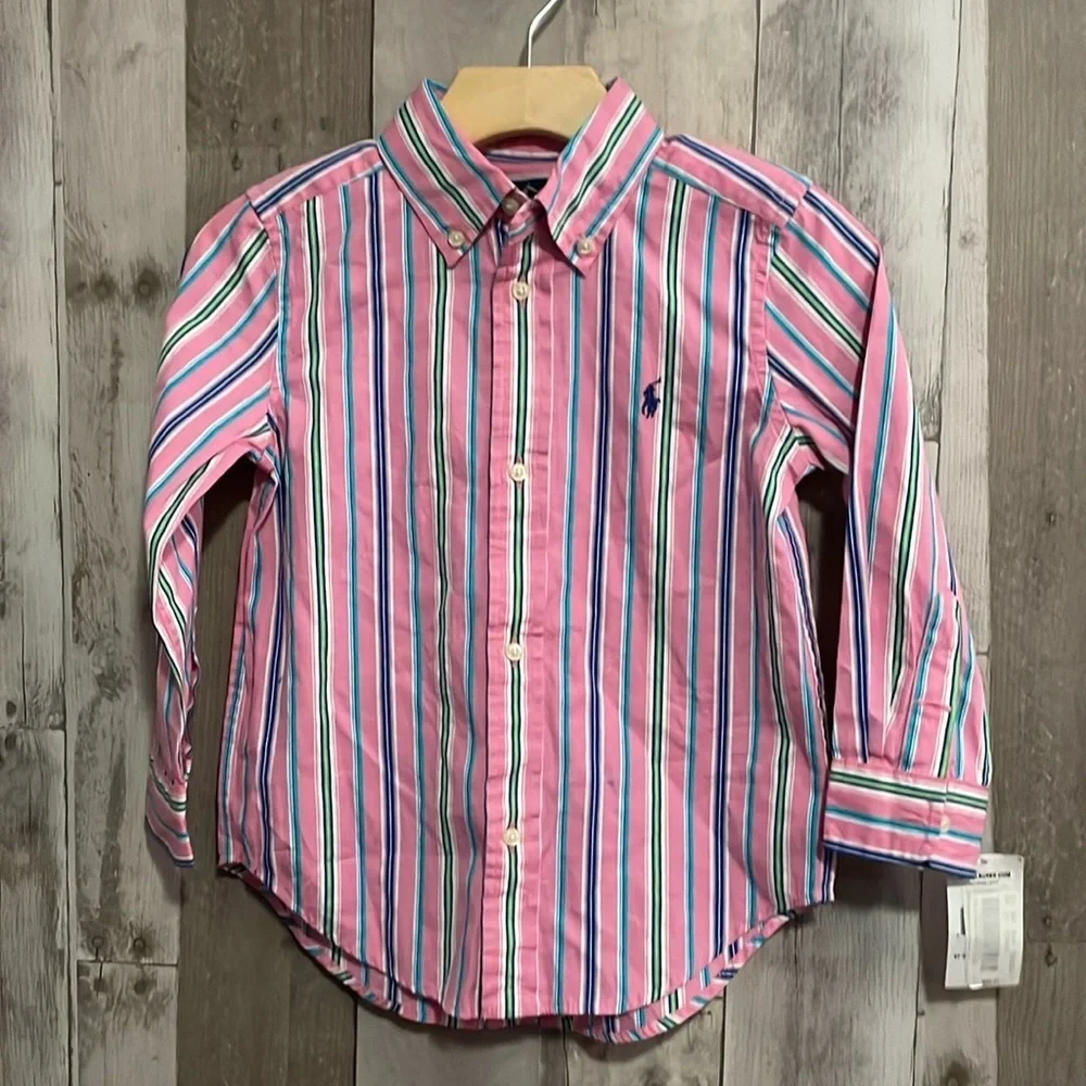 Ralph Lauren pink striped shirt long sleeves button down 3t NEW